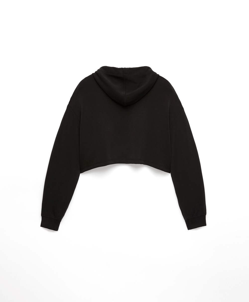 Oysho Csuklyás Modal Crop Sweatshirt Fekete | RIPKUS-064