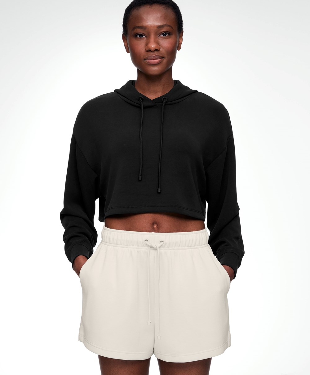 Oysho Csuklyás Modal Crop Sweatshirt Fekete | RIPKUS-064