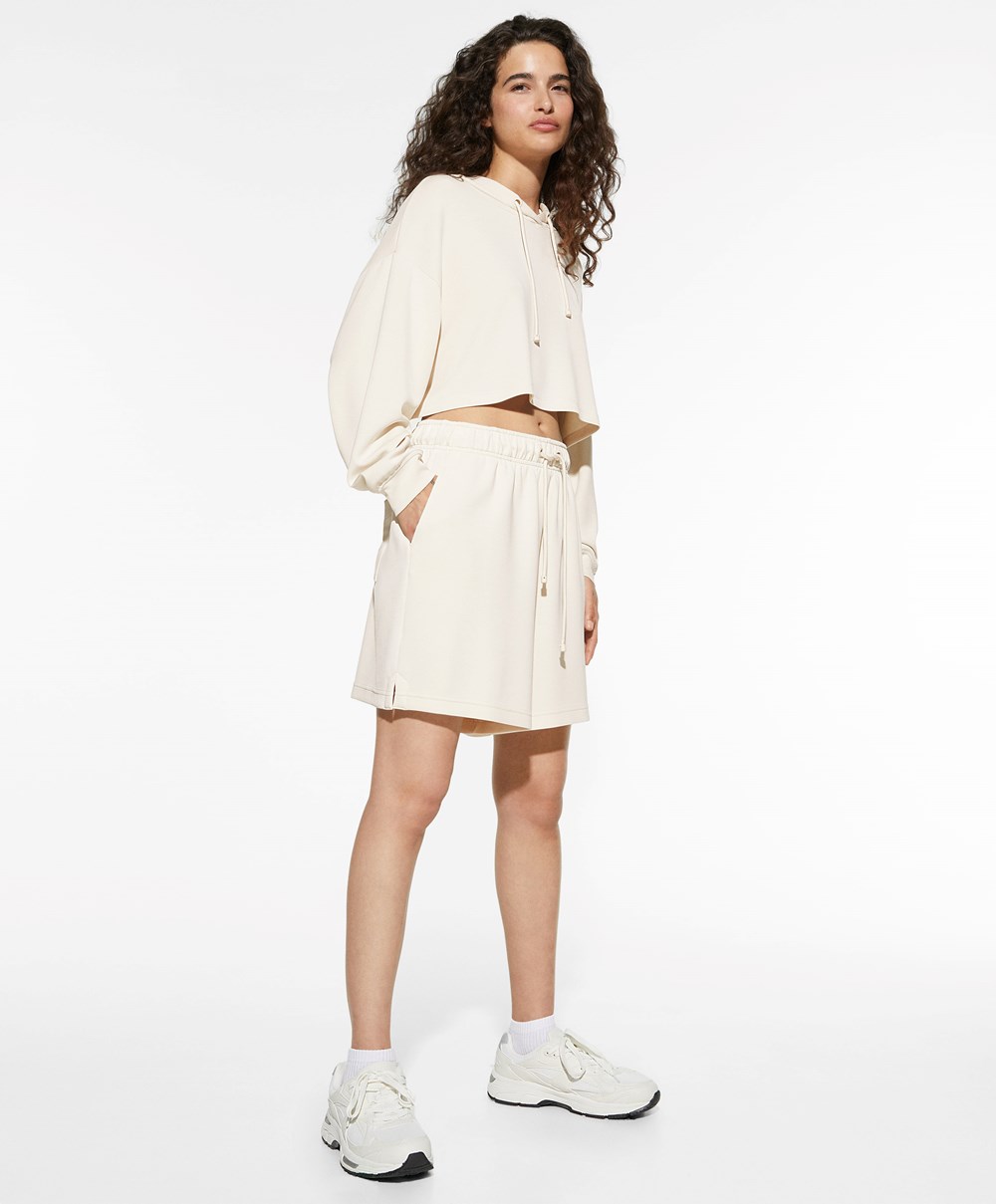 Oysho Csuklyás Modal Crop Sweatshirt Stone | CRZEFO-289