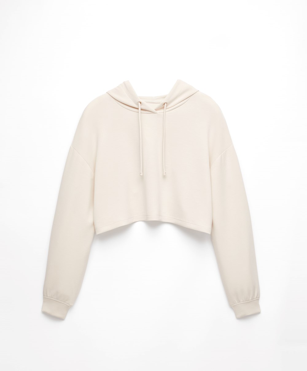 Oysho Csuklyás Modal Crop Sweatshirt Stone | CRZEFO-289