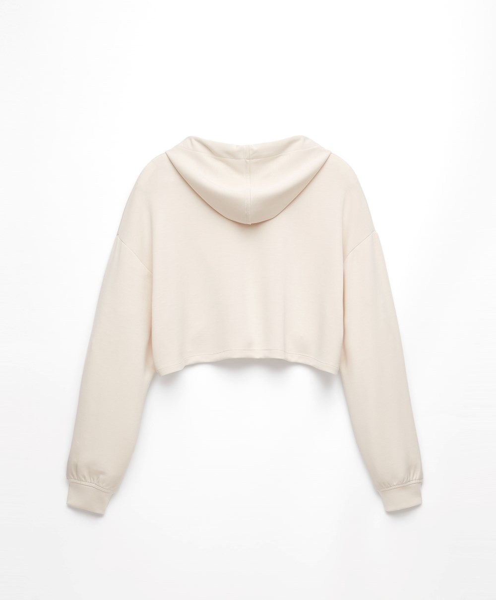 Oysho Csuklyás Modal Crop Sweatshirt Stone | CRZEFO-289