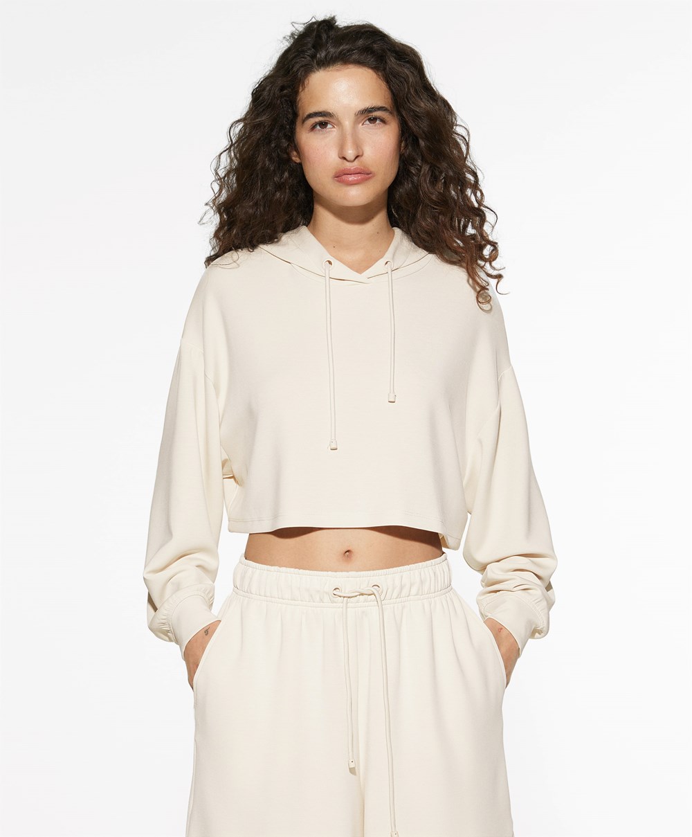 Oysho Csuklyás Modal Crop Sweatshirt Stone | CRZEFO-289