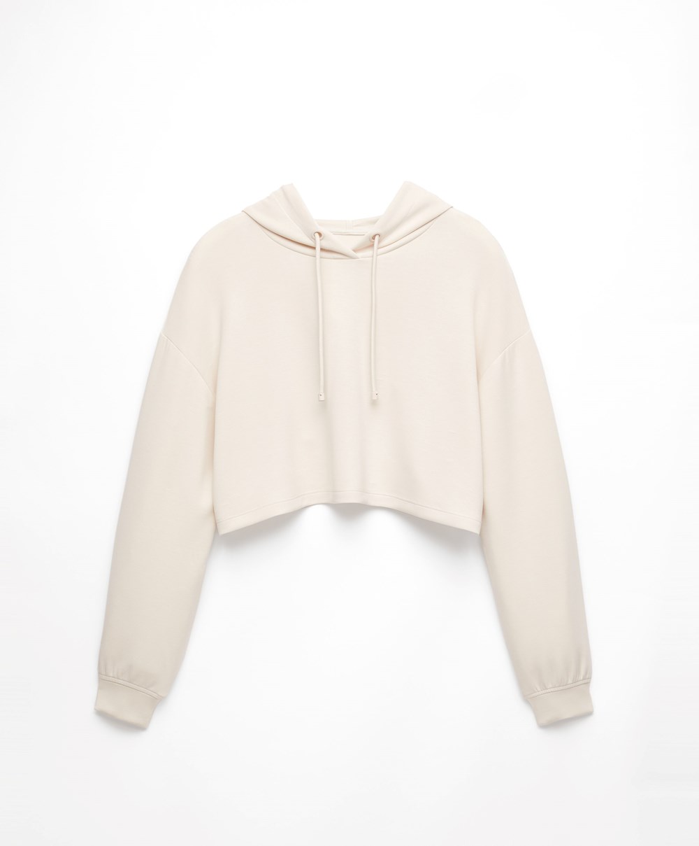 Oysho Csuklyás Modal Crop Sweatshirt Stone | IJYWSA-504