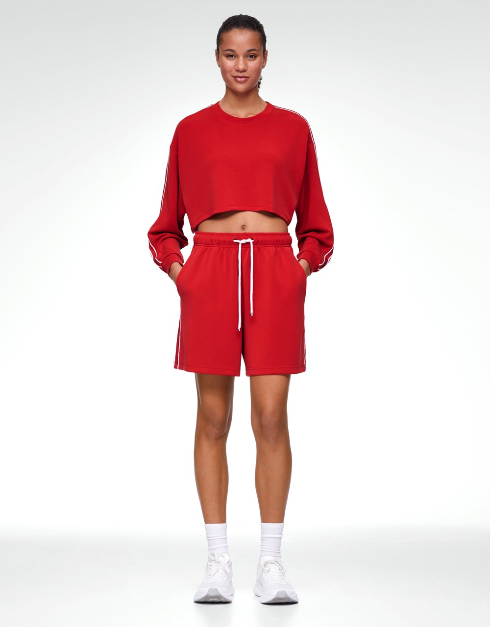 Oysho Csíkos Modal Crop Sweatshirt Piros | FDVERM-716