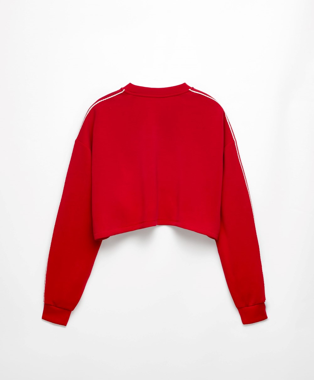 Oysho Csíkos Modal Crop Sweatshirt Piros | FDVERM-716