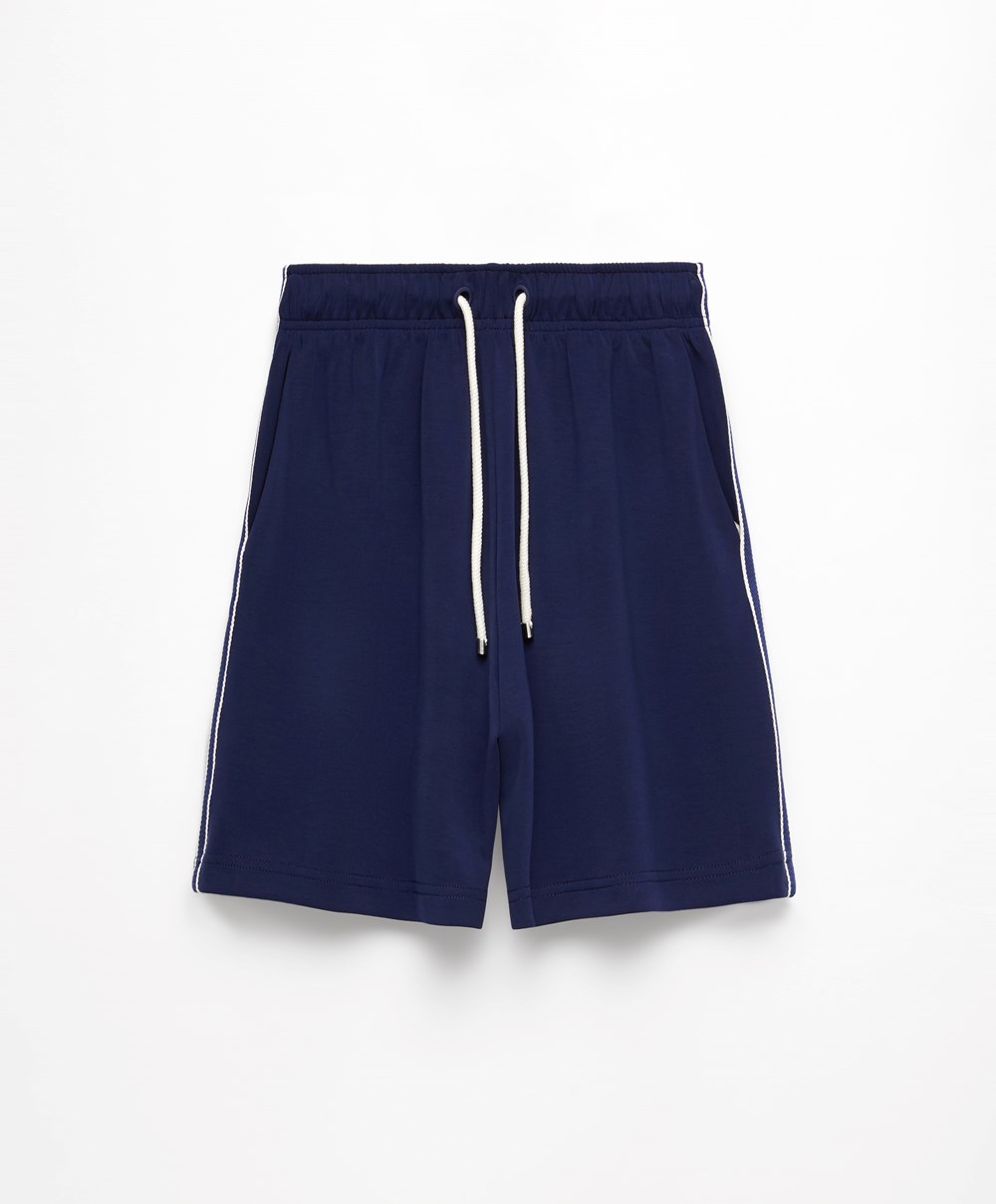 Oysho Csíkos Soft Touch Modal Bermuda Shorts Sötétkék Kék | NDSMOU-276