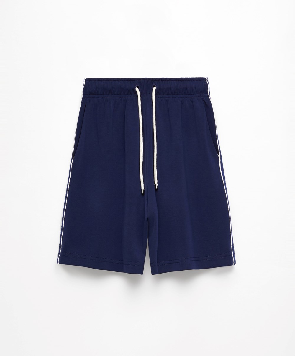 Oysho Csíkos Soft Touch Modal Bermuda Shorts Sötétkék Kék | YNRUWK-976