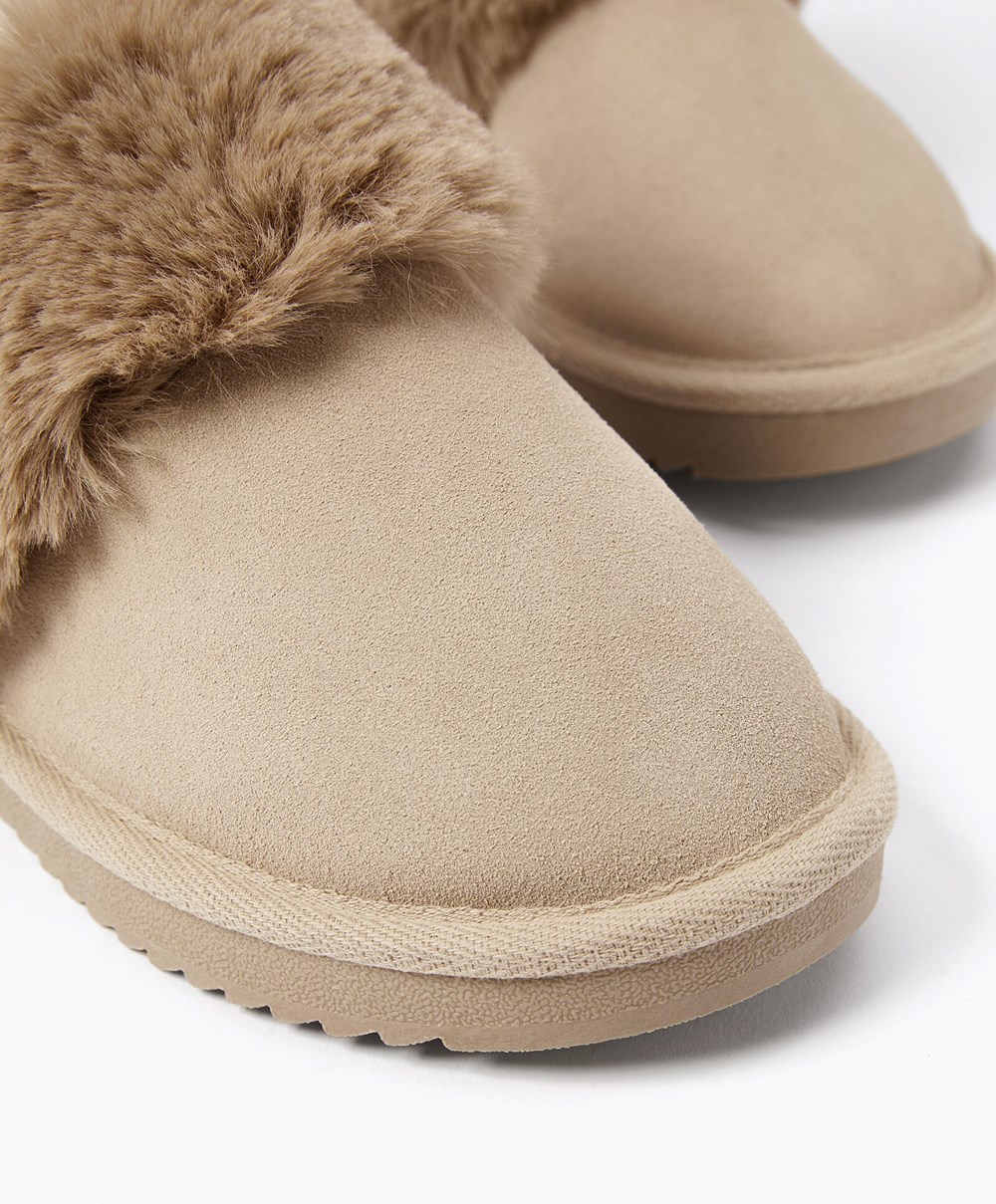 Oysho Cuff Split-leather Slippers Sand | UIDQJB-751