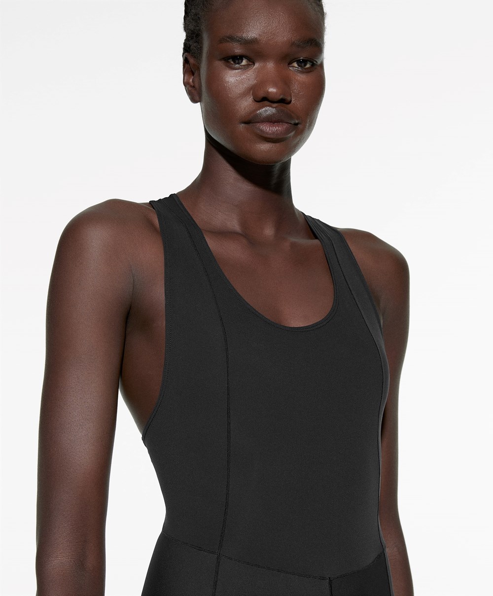 Oysho Cycling Rövid One-piece With Straps Fekete | GXCAHM-402