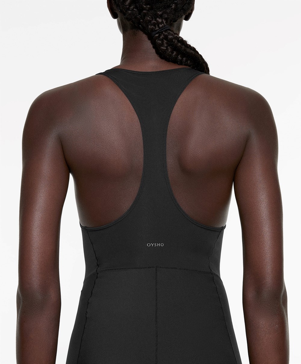 Oysho Cycling Rövid One-piece With Straps Fekete | NWOZHC-857