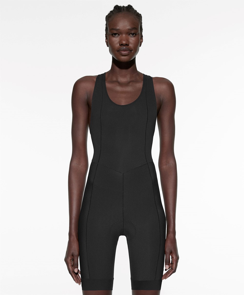 Oysho Cycling Rövid One-piece With Straps Fekete | NWOZHC-857