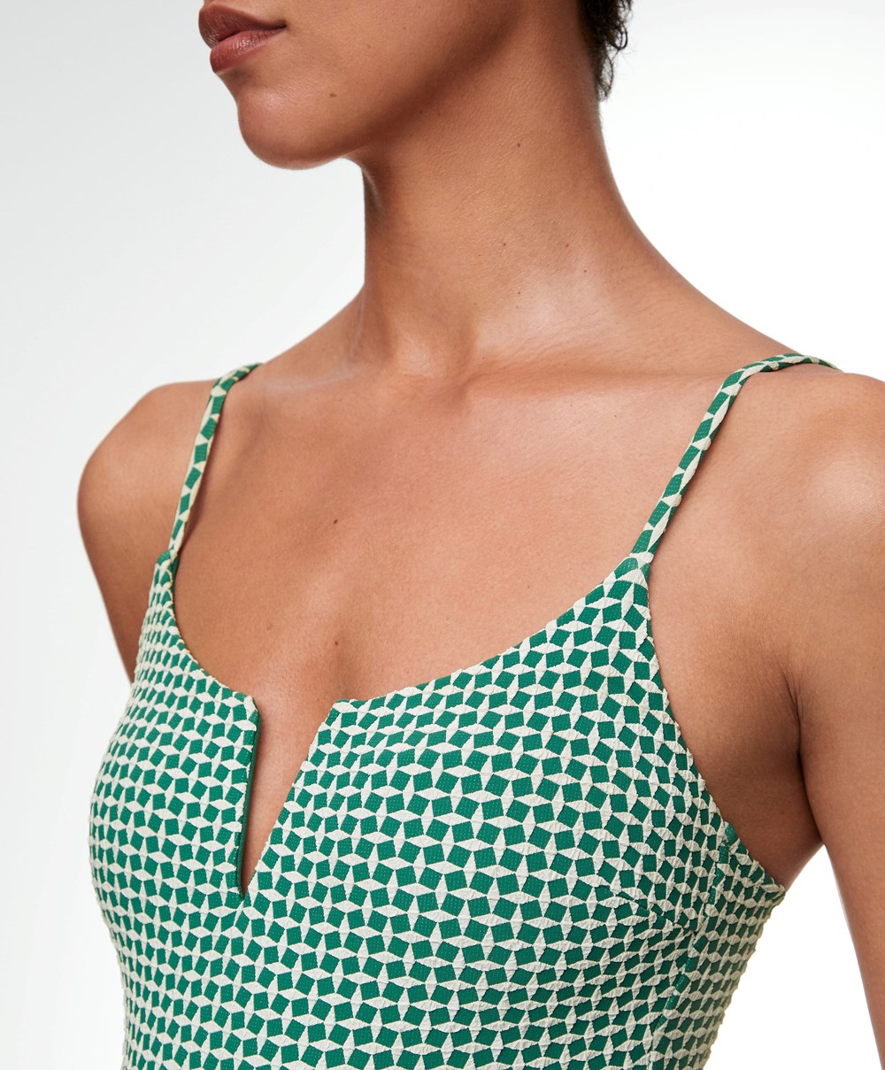 Oysho Ditsy Geometric Notched Neckline Swimsuit Zöld | OXMTVH-870