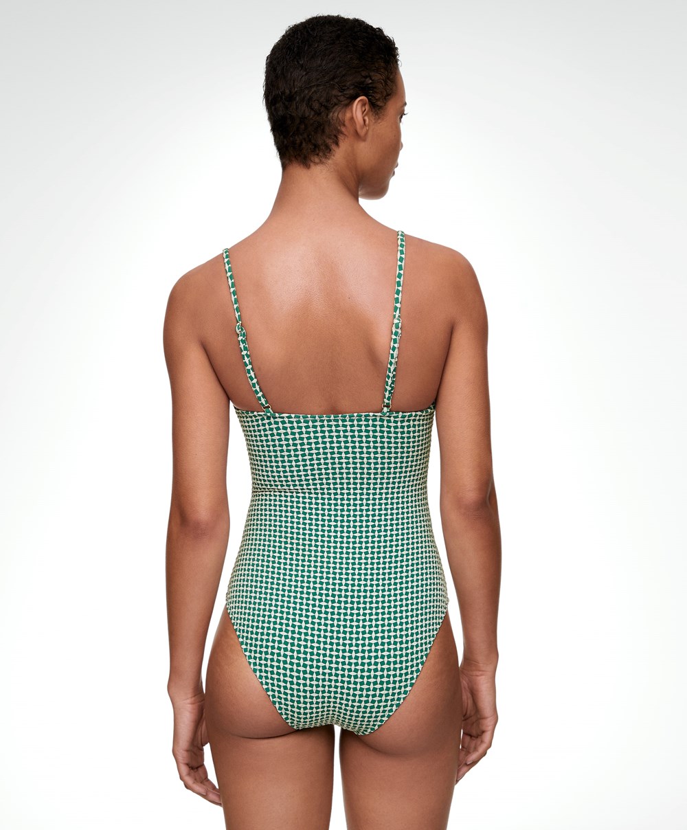 Oysho Ditsy Geometric Notched Neckline Swimsuit Zöld | OXMTVH-870