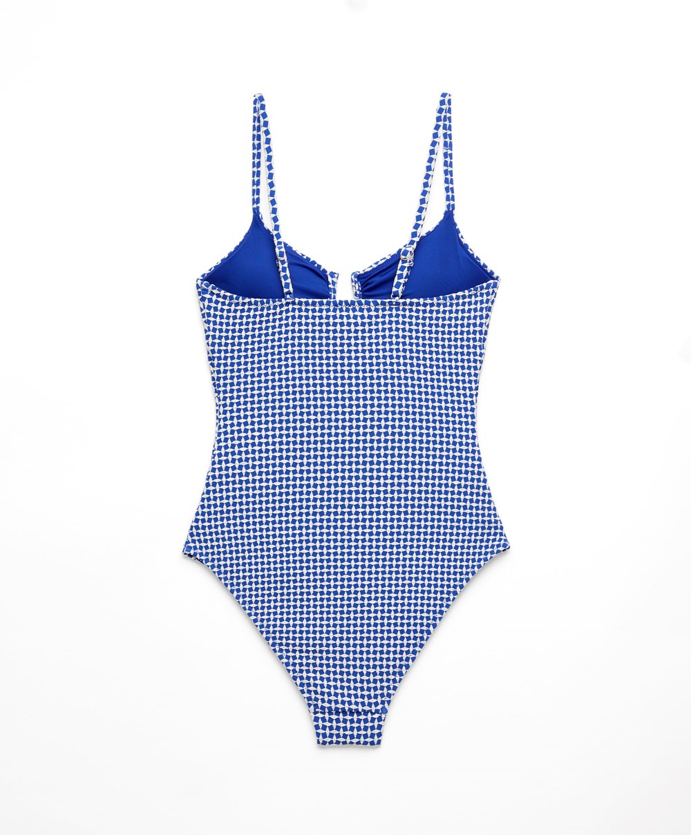 Oysho Ditsy Geometric U-notch Neckline Swimsuit Kék | ABZDWC-630