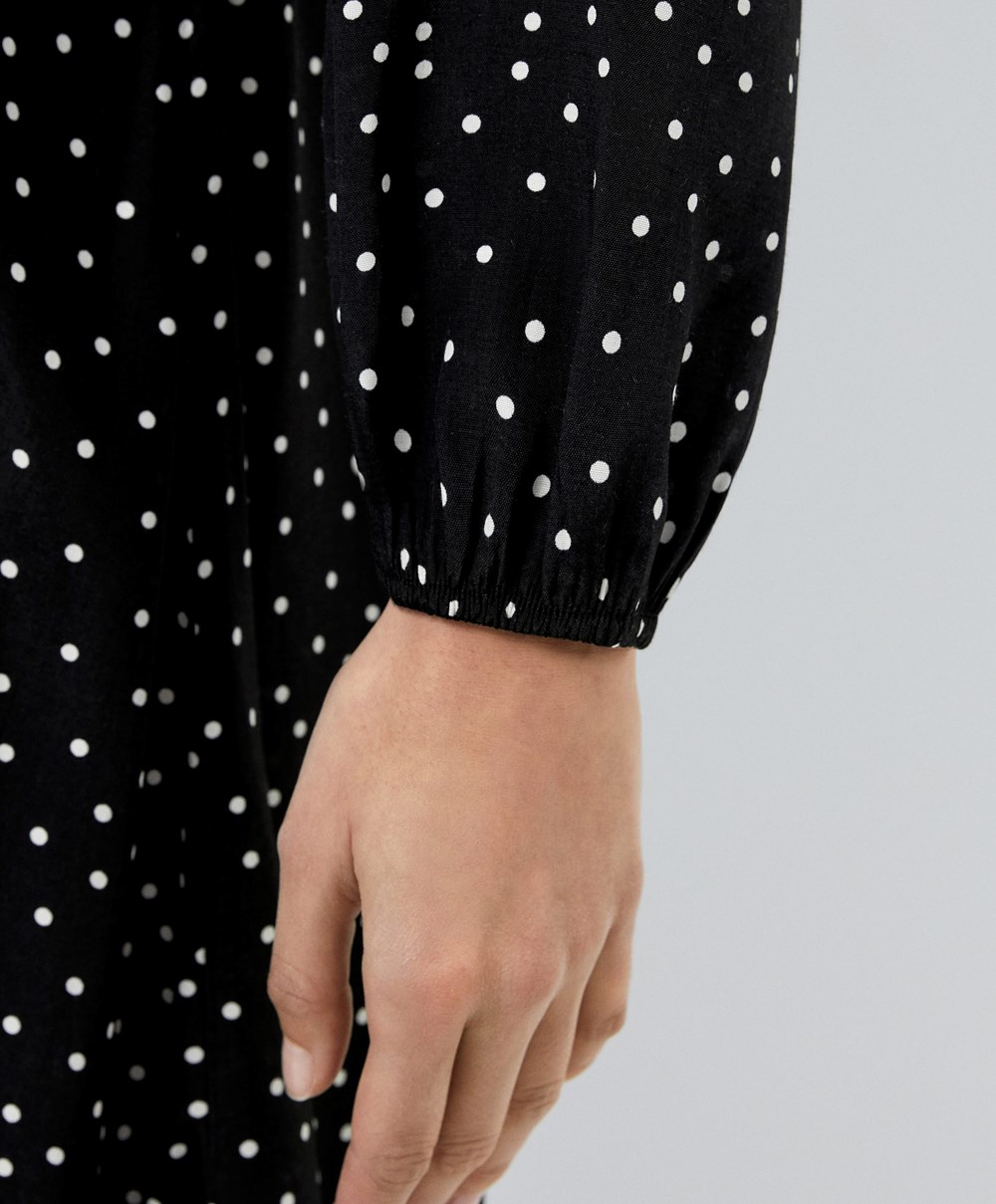 Oysho Dotted Long-sleeved Long Ruha Fekete | MKVPCI-206