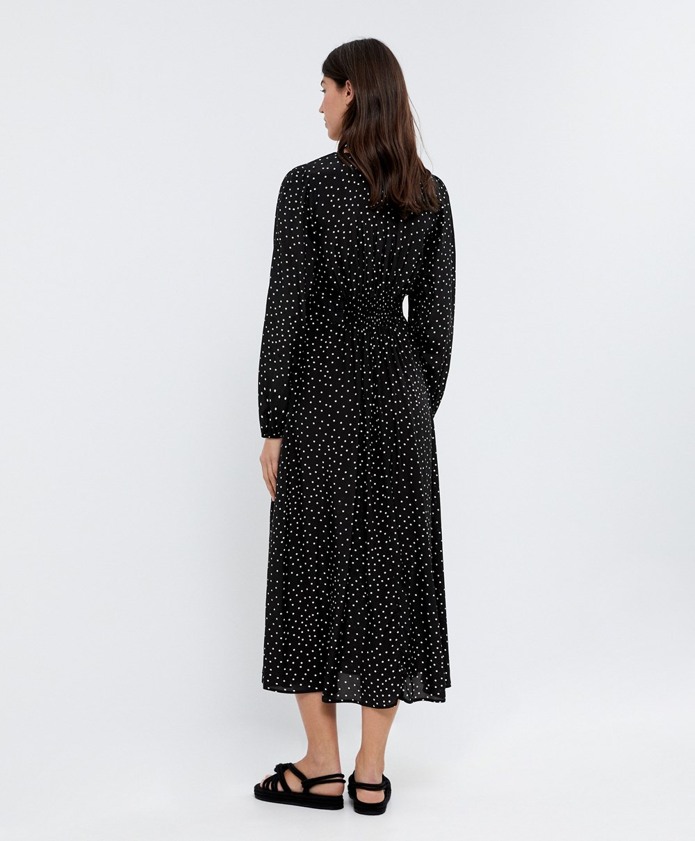 Oysho Dotted Long-sleeved Long Ruha Fekete | MKVPCI-206