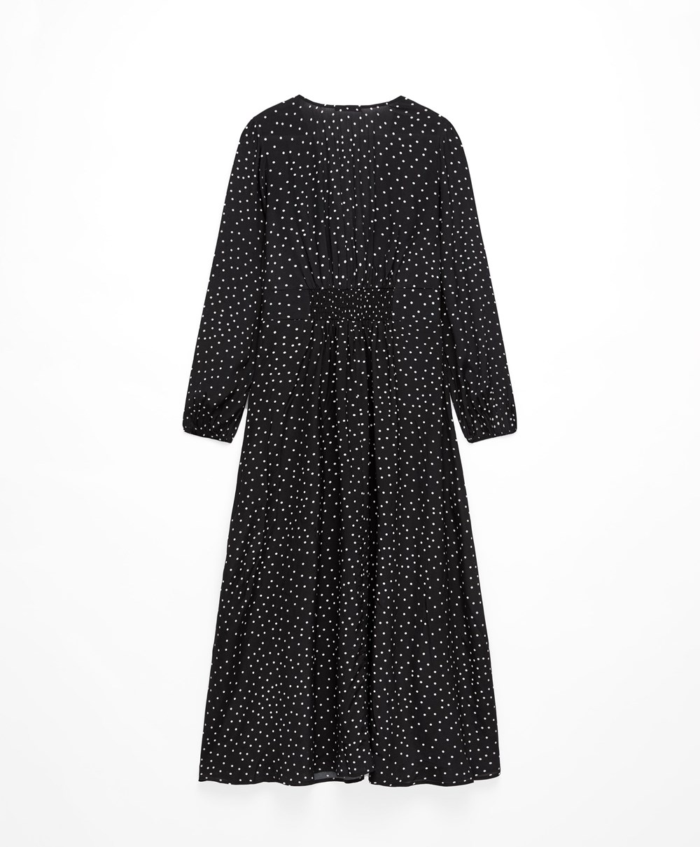 Oysho Dotted Long-sleeved Long Ruha Fekete | MKVPCI-206