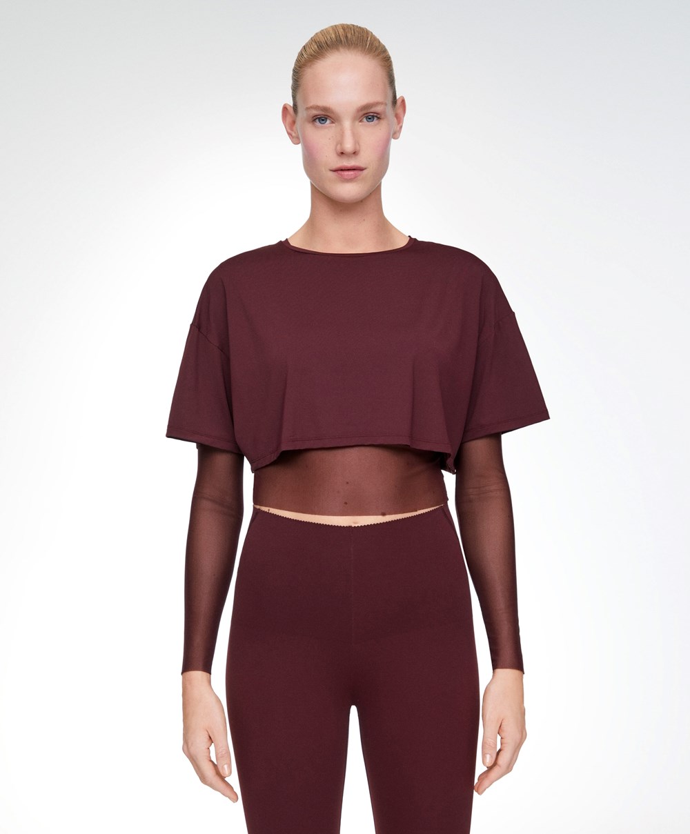 Oysho Double Mesh Top Bordó | OWRTYC-548