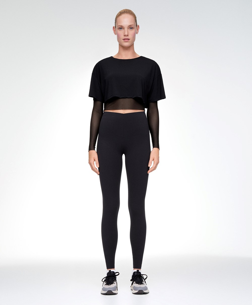 Oysho Double Mesh Top Fekete | OSGIXC-295