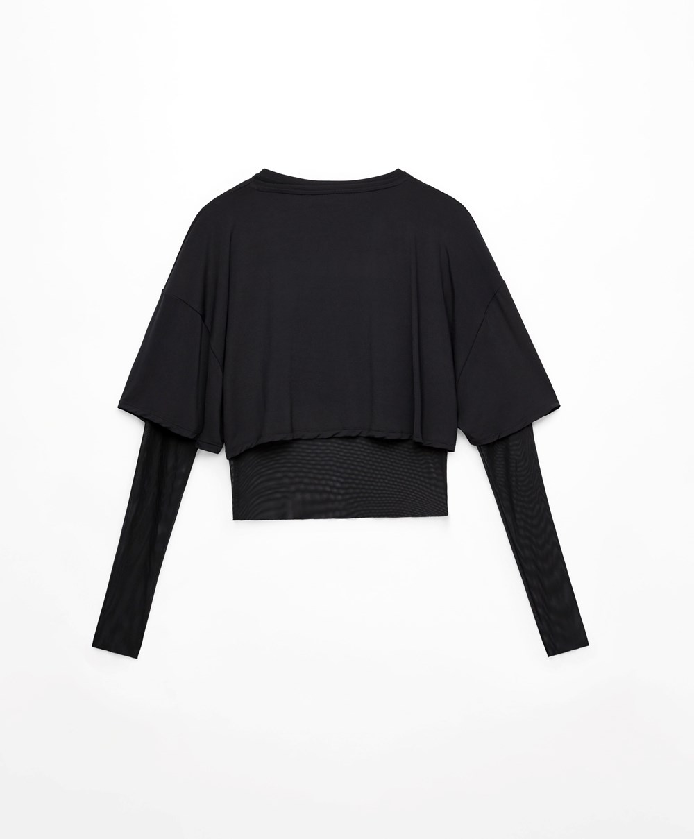 Oysho Double Mesh Top Fekete | OSGIXC-295