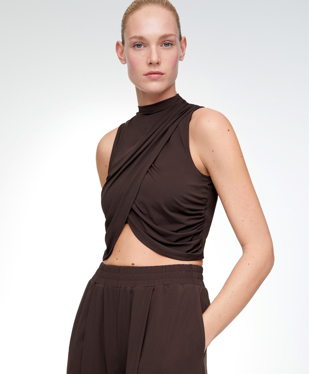 Oysho Draped Crop Top Barna | LOEYBG-850