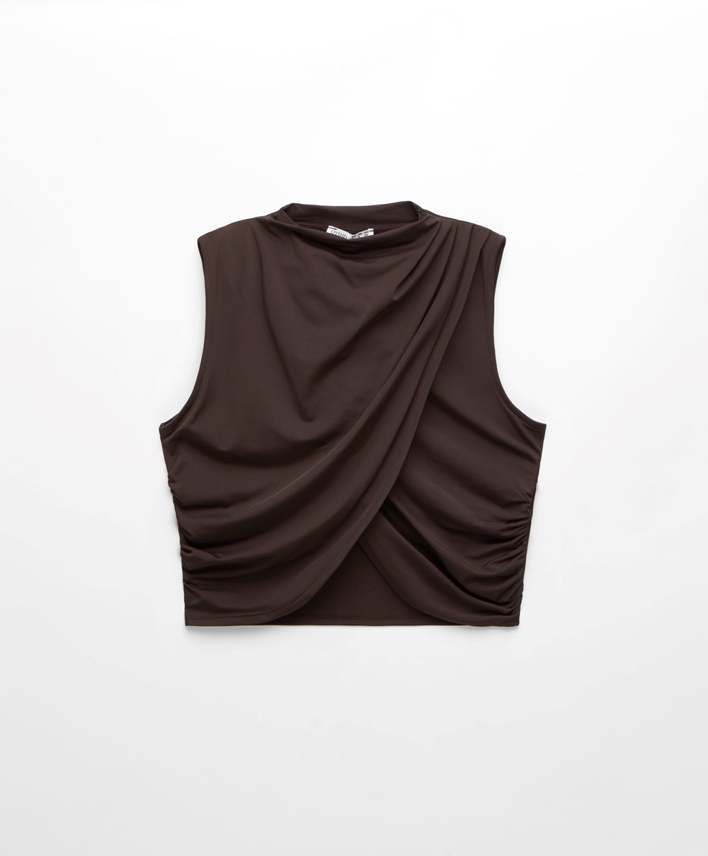 Oysho Draped Crop Top Barna | LOEYBG-850