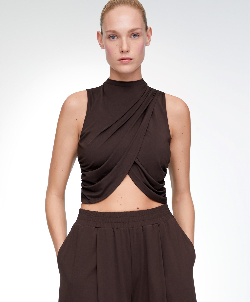 Oysho Draped Crop Top Barna | LOEYBG-850