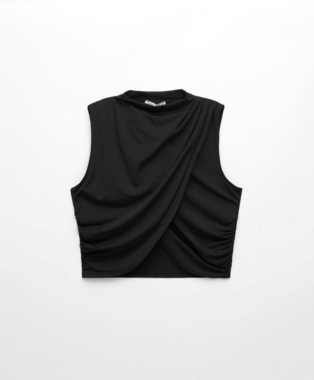 Oysho Draped Crop Top Fekete | ARIVLU-347