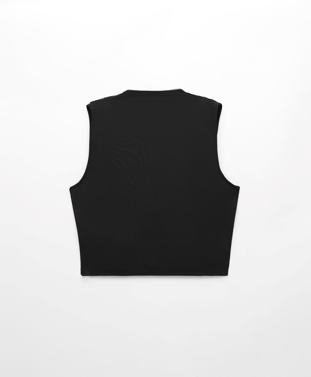 Oysho Draped Crop Top Fekete | ARIVLU-347