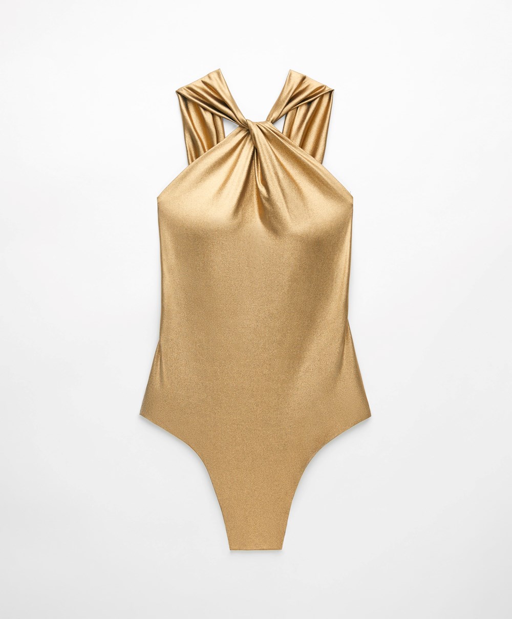 Oysho Draped Halter Swimsuit Arany | SWGZPV-216