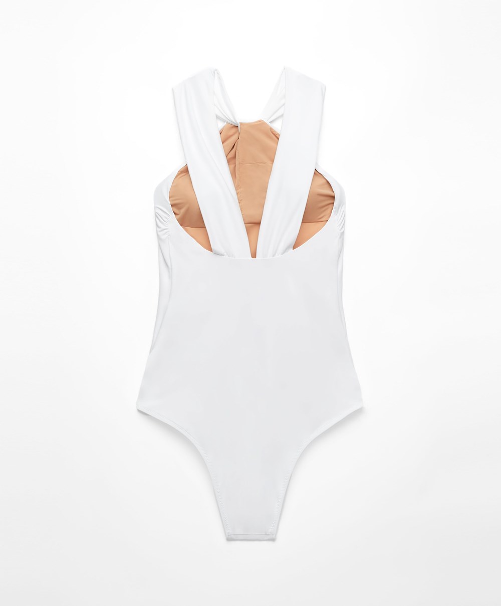 Oysho Draped Halter Swimsuit Fehér | ZKMHXT-498