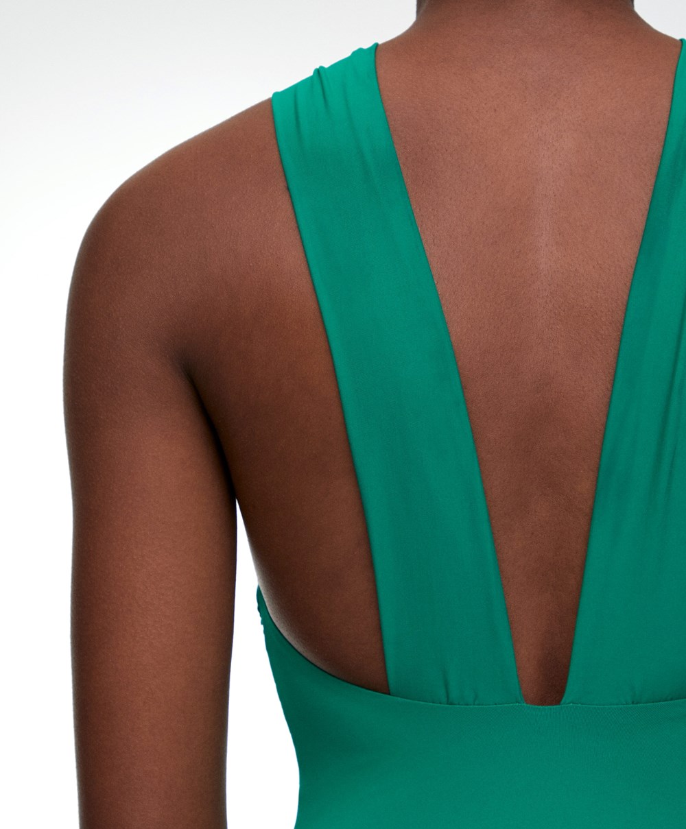 Oysho Draped Halter Swimsuit Zöld | MWNXRD-514