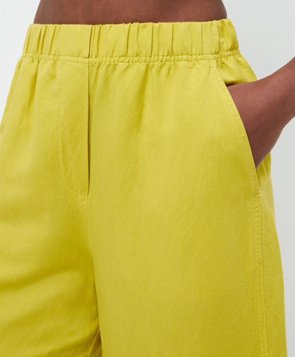 Oysho Egyenes Cut Linen Trousers Lime | GHJMTV-820