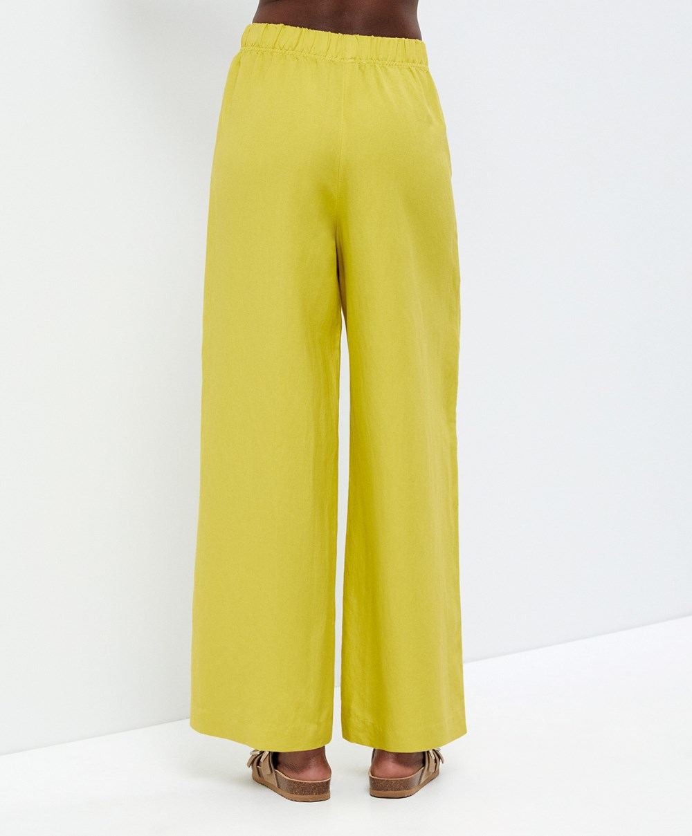 Oysho Egyenes Cut Linen Trousers Lime | GHJMTV-820