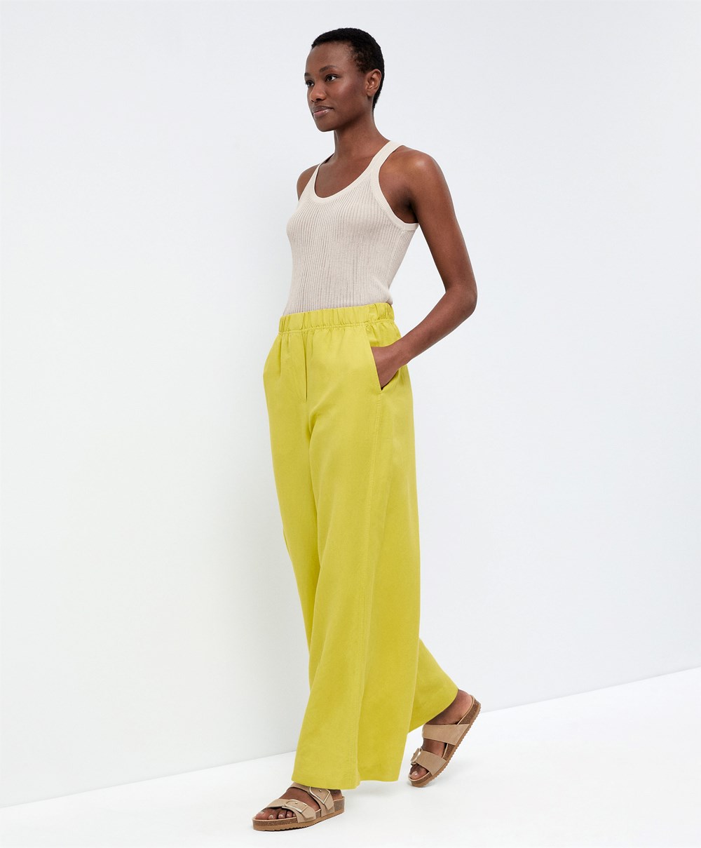 Oysho Egyenes Cut Linen Trousers Lime | GHJMTV-820