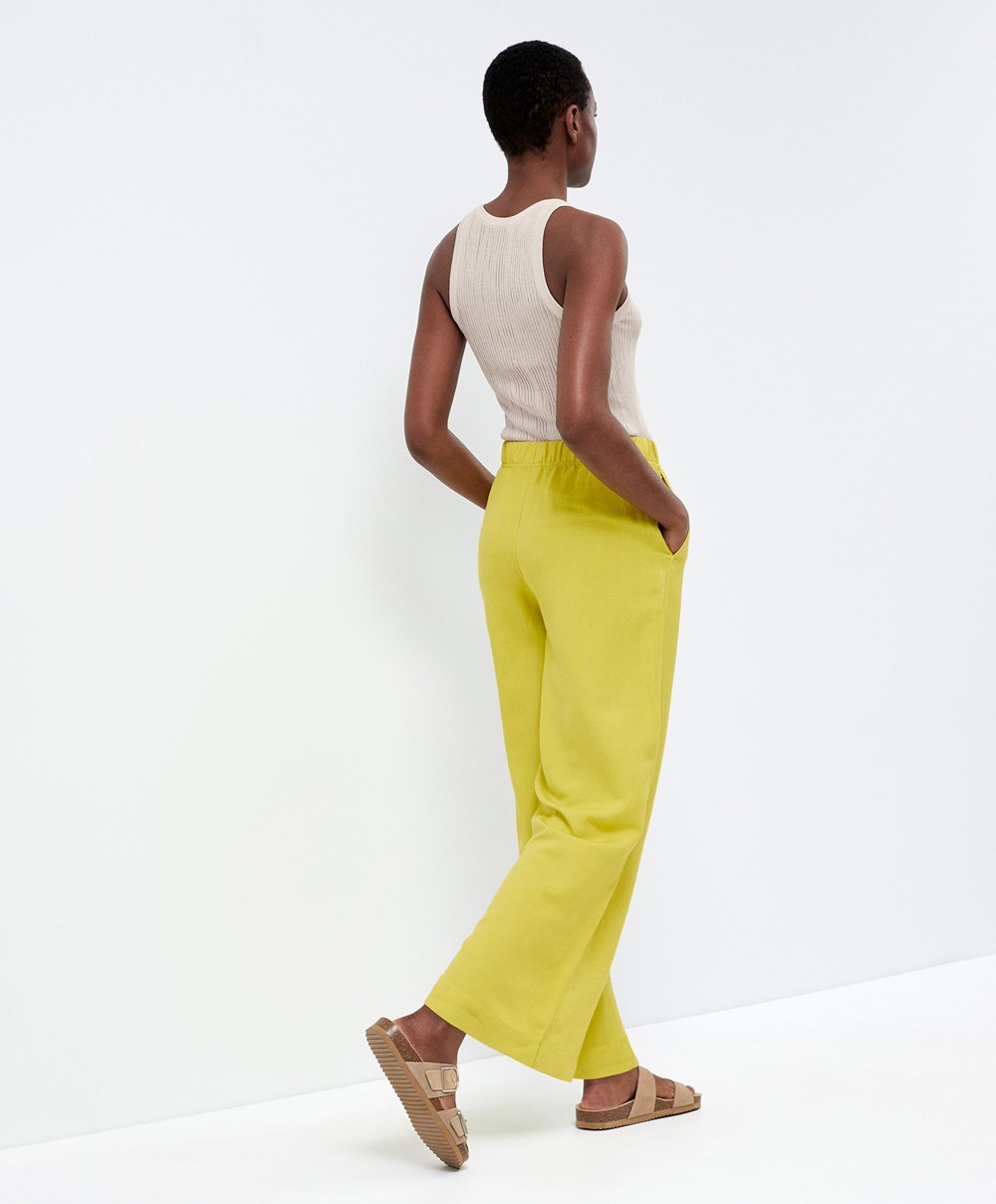 Oysho Egyenes Cut Linen Trousers Lime | GHJMTV-820