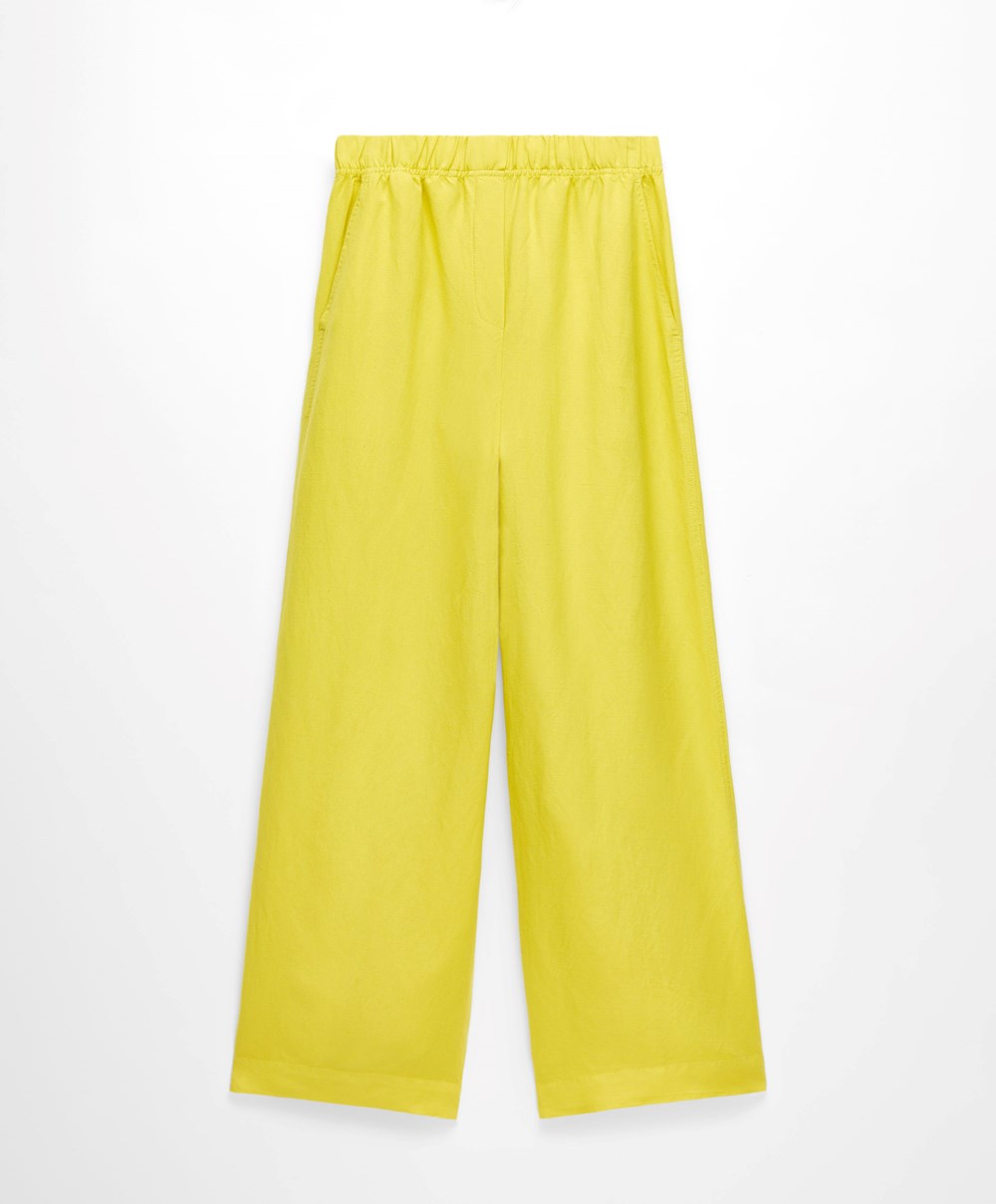 Oysho Egyenes Cut Linen Trousers Lime | GHJMTV-820