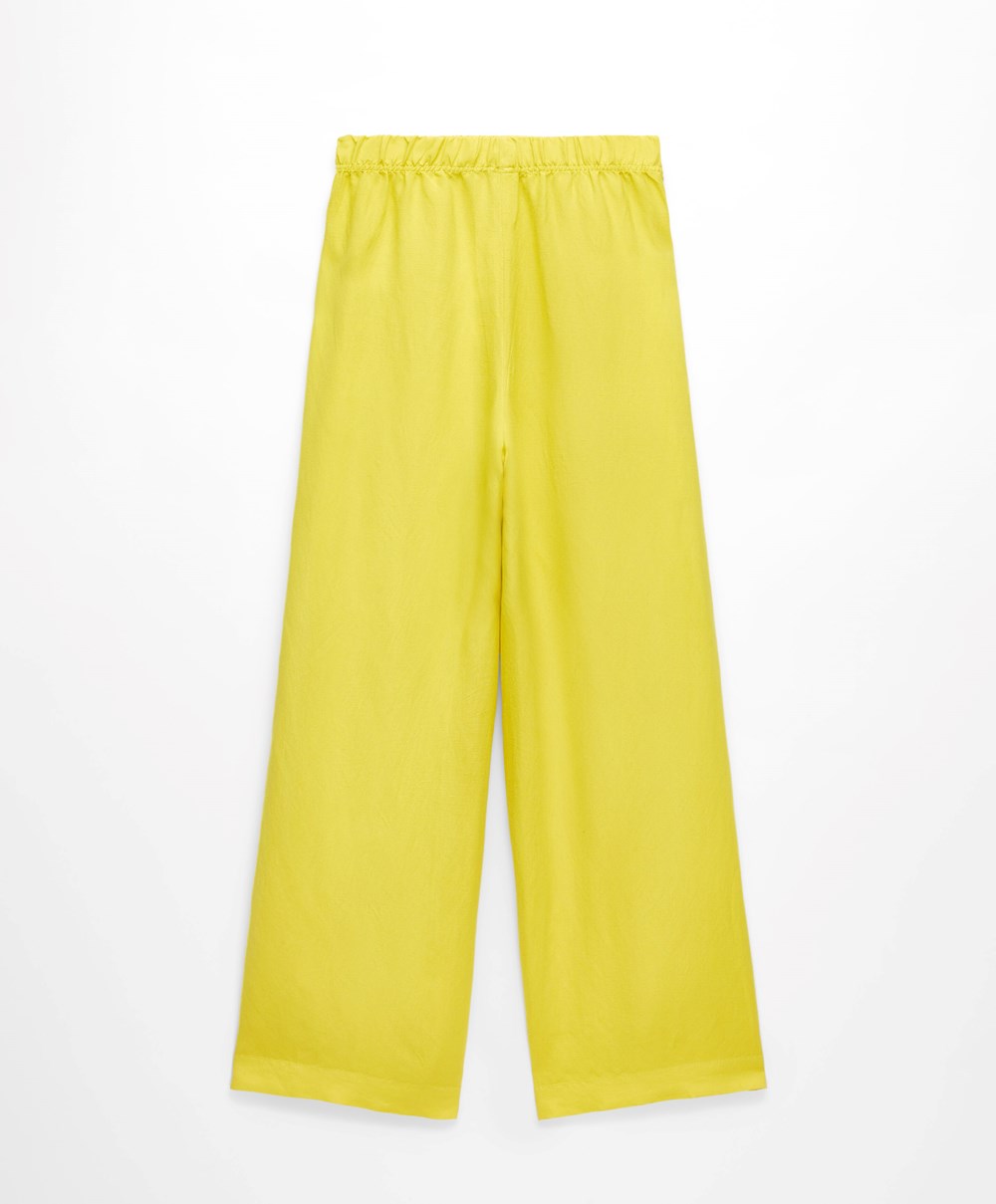 Oysho Egyenes Cut Linen Trousers Lime | GHJMTV-820