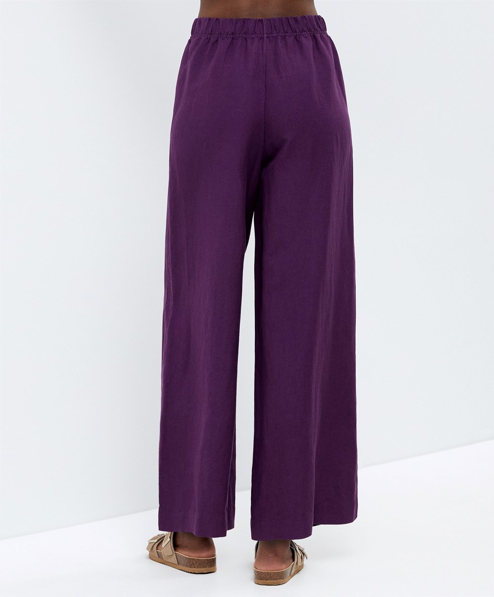 Oysho Egyenes Cut Linen Trousers Plum | ZPIRUB-395