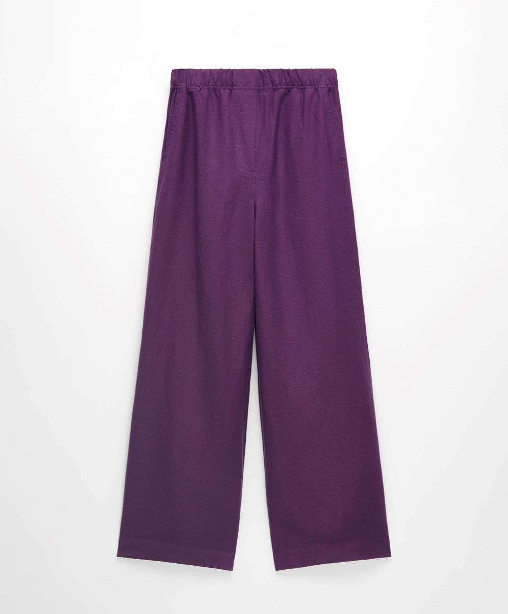 Oysho Egyenes Cut Linen Trousers Plum | ZPIRUB-395