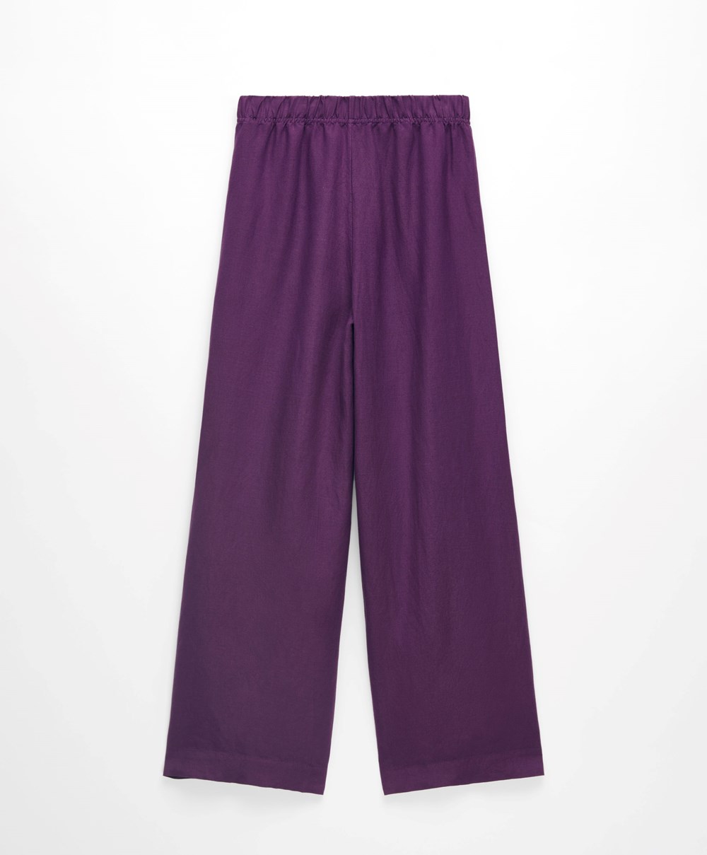 Oysho Egyenes Cut Linen Trousers Plum | ZPIRUB-395