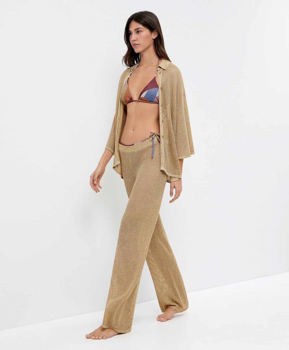 Oysho Egyenes Fit Knit Trousers Arany | RWIQLH-167