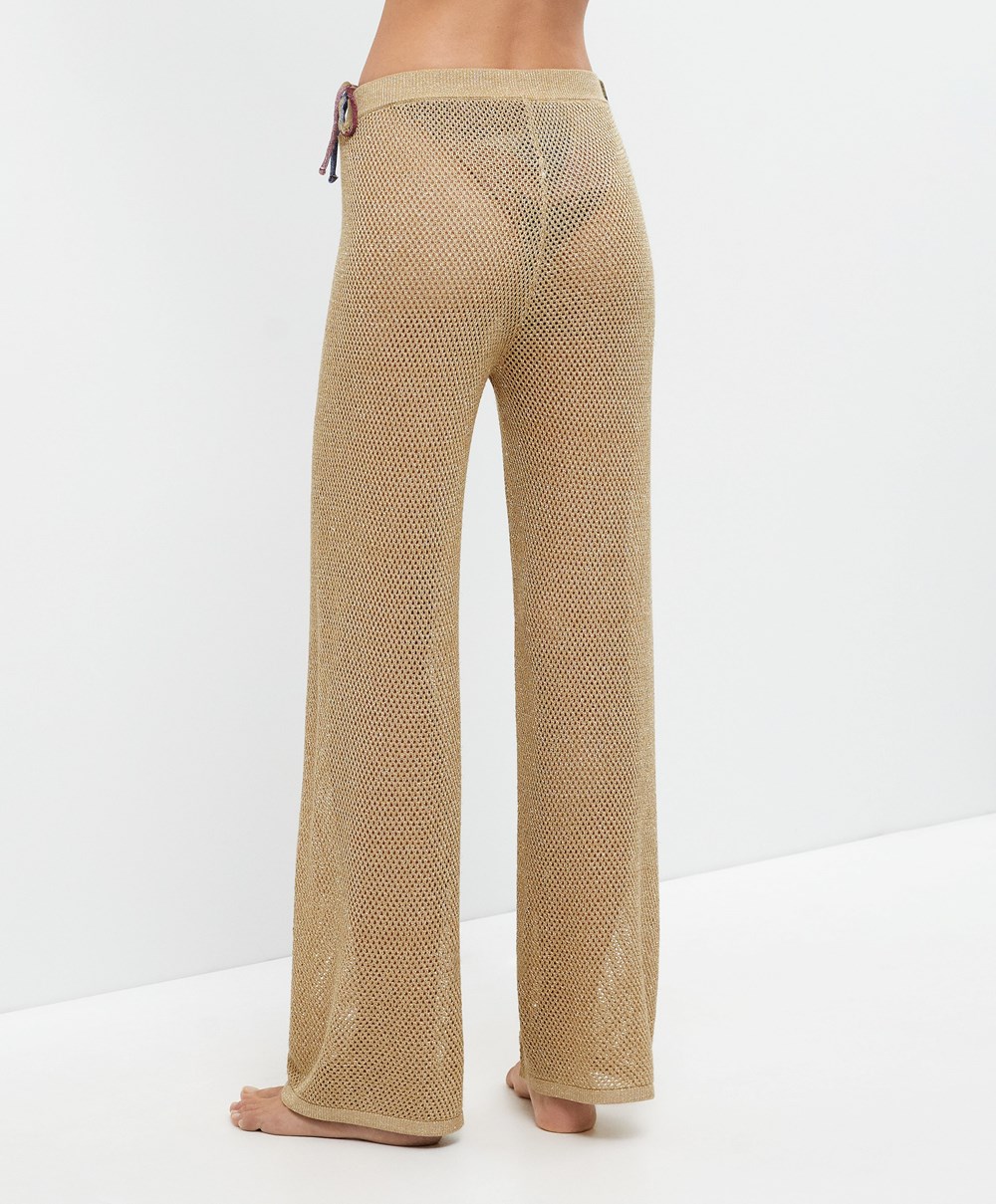 Oysho Egyenes Fit Knit Trousers Arany | RWIQLH-167