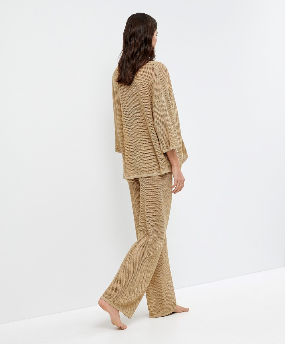 Oysho Egyenes Fit Knit Trousers Arany | RWIQLH-167