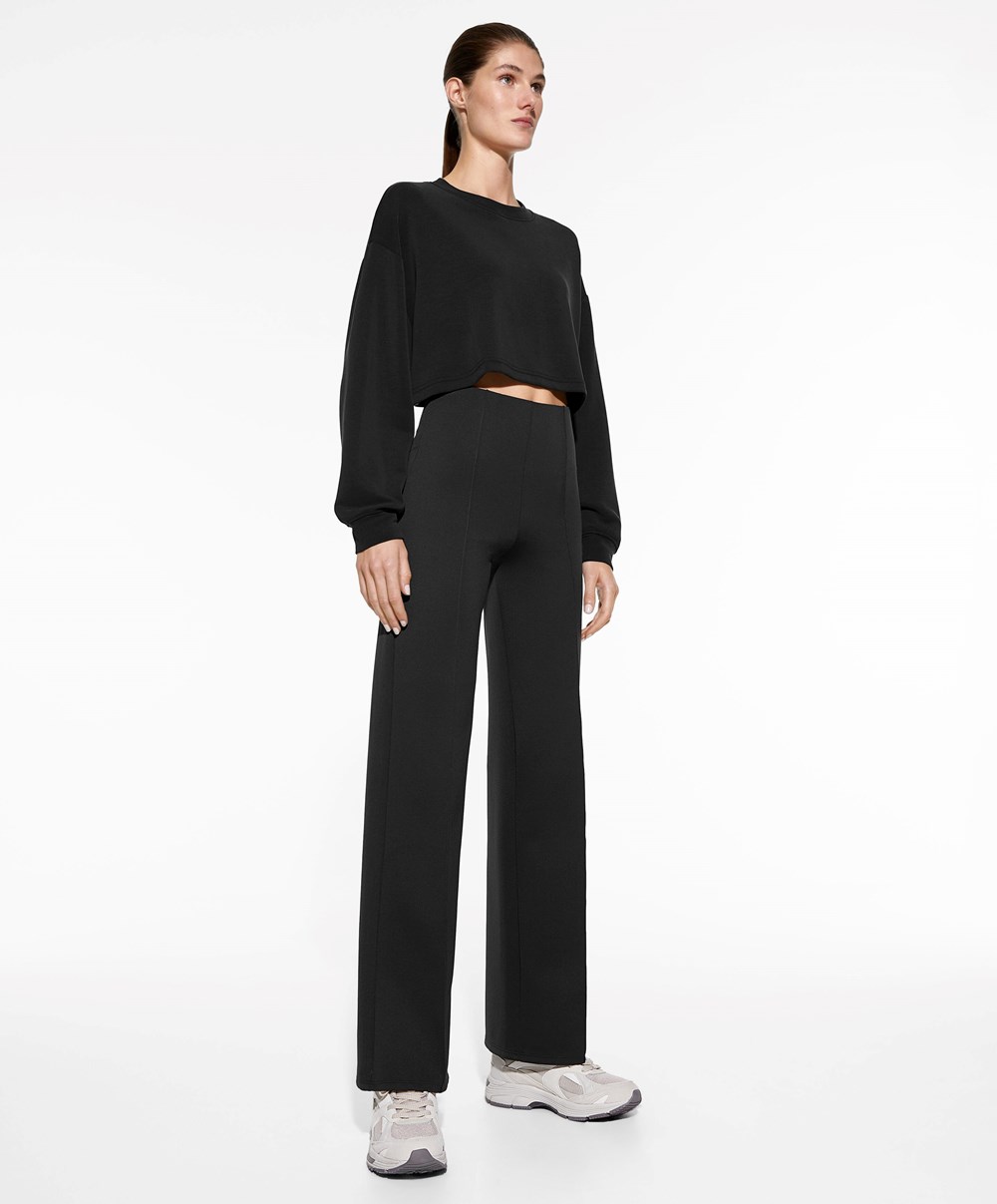 Oysho Egyenes Trousers In High-strength Fabric Fekete | DISMWC-629