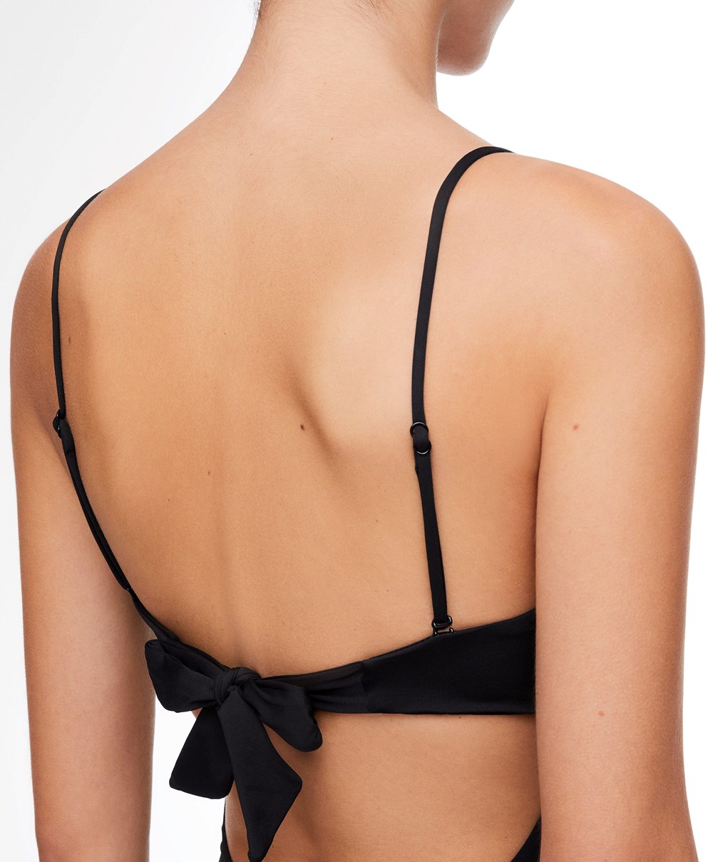 Oysho Embroidered Bandeau Swimsuit Fekete | AGQILM-276