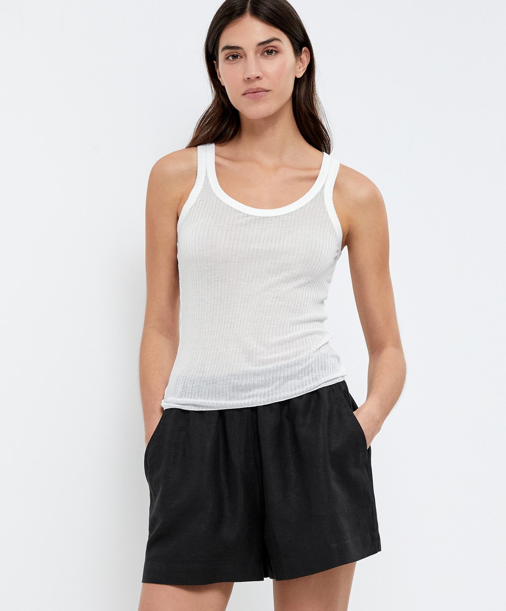 Oysho Extra Fine Vest Top Pale Ecru | CFLAUT-957