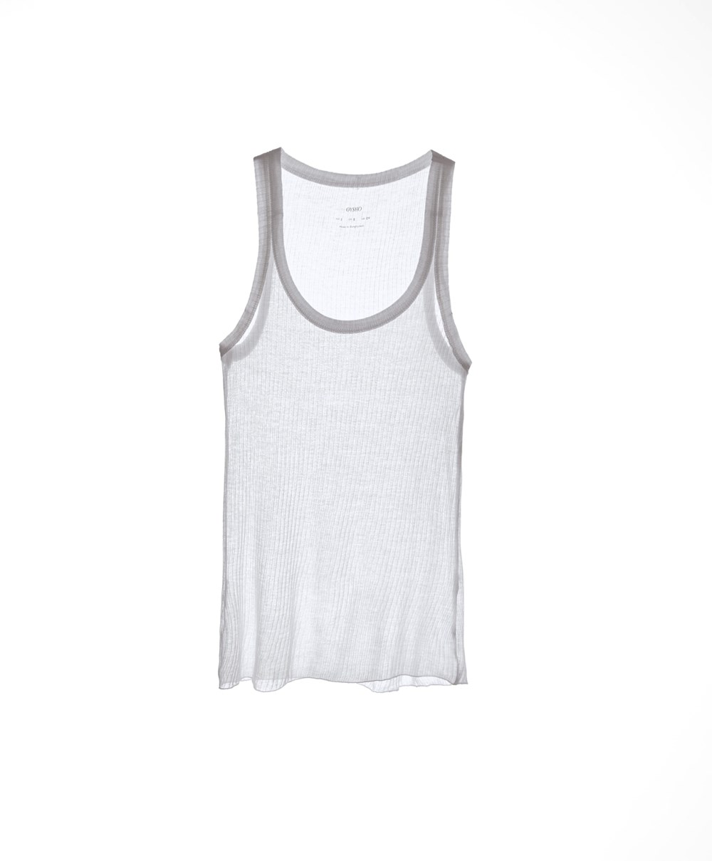 Oysho Extra Fine Vest Top Pale Ecru | CFLAUT-957