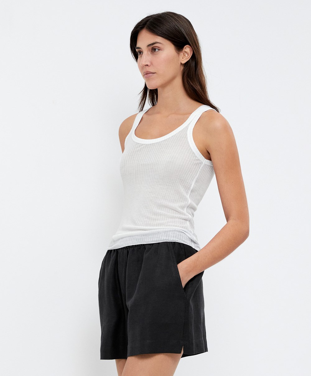 Oysho Extra Fine Vest Top Pale Ecru | CFLAUT-957