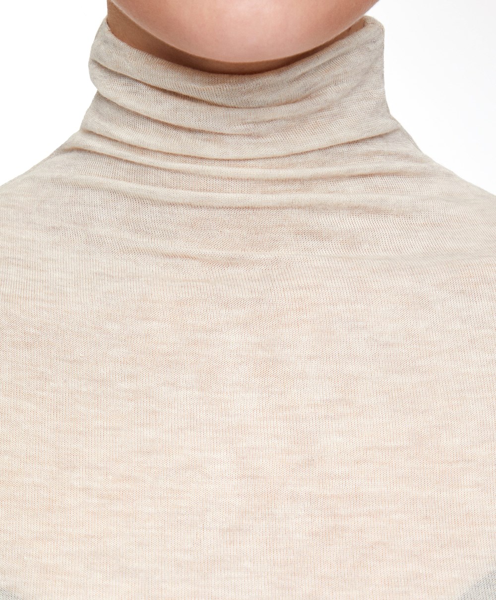 Oysho Extra-fine Long-sleeved T-shirt With High Neck Sand Melange | FKDLSY-420